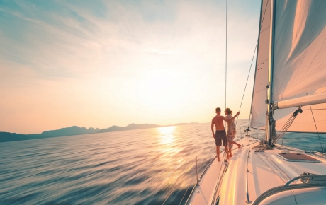 boat at sea with a sunset
