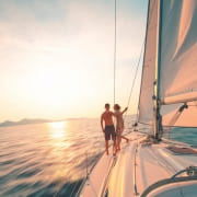boat at sea with a sunset